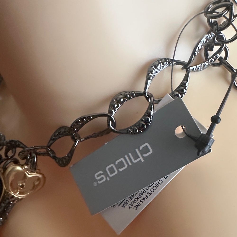 Chico's Black and Gold Heart Charm Pendant Necklace - Picture 9 of 11